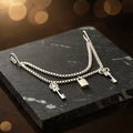 Silver-tone Double Chain Hip Clip with Key and Padlock Charms