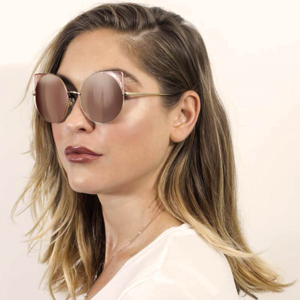 DUBLIN | Women Mirrored Lens Round Cat Eye Sunglasses