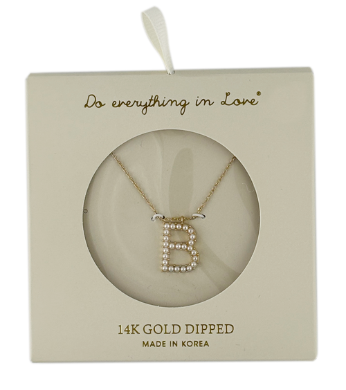 14K Gold Dipped Pearl initial Necklace