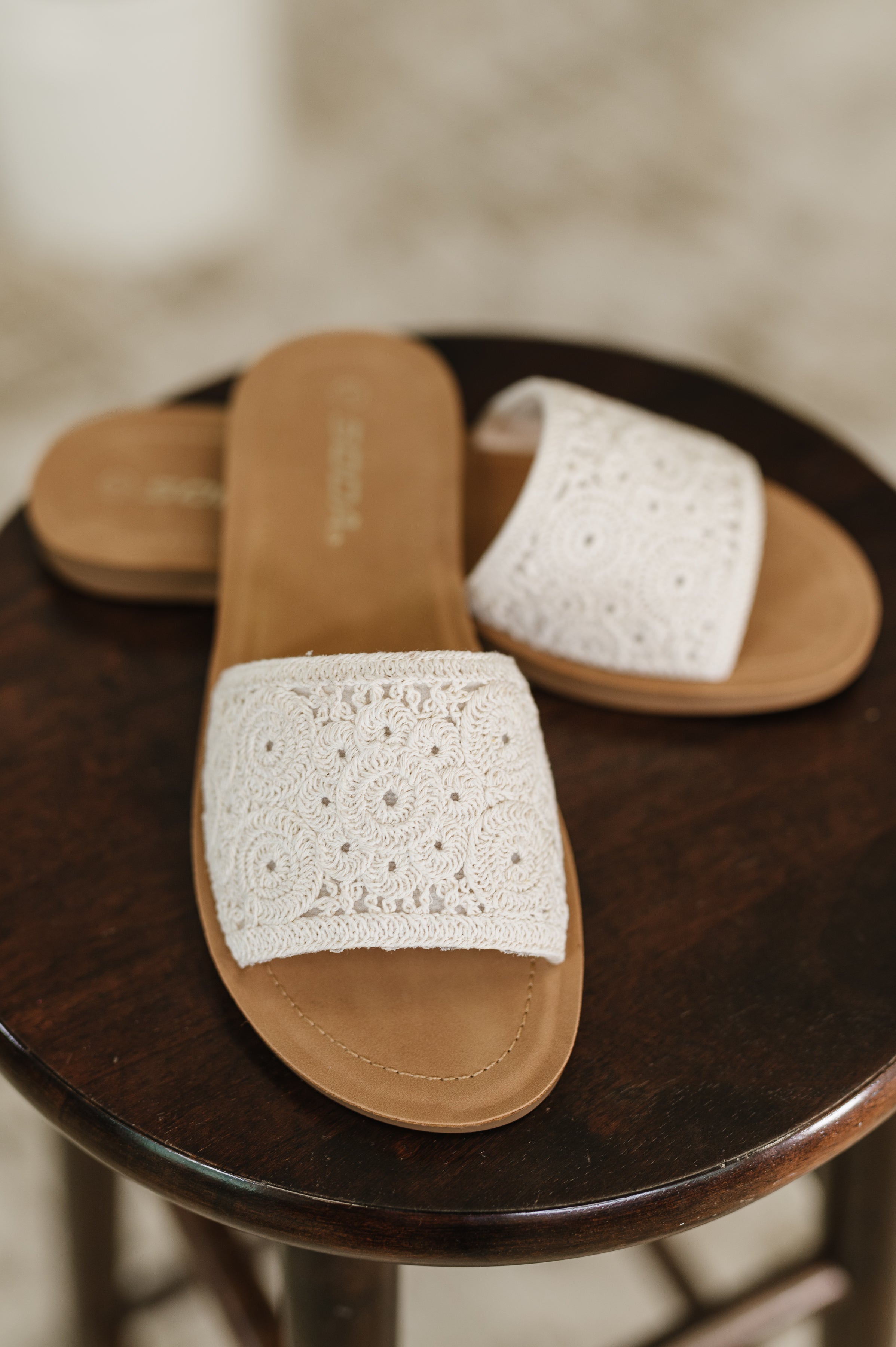 Imelda Off White Crocheted Slip On Sandal