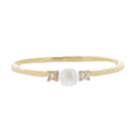 18K Gold Plated Single Pearl with Crystals on either Side Ring