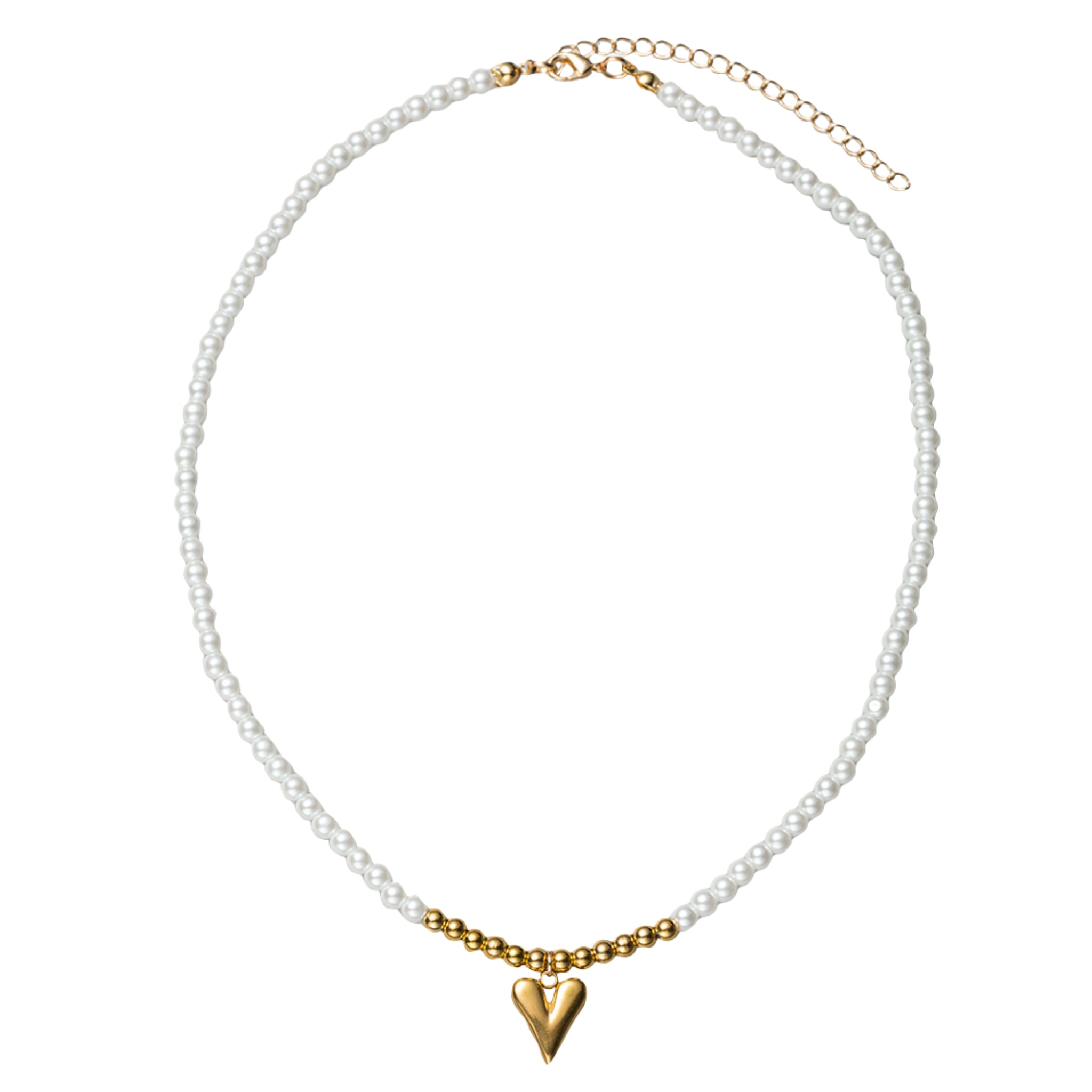 Pearl Beaded Necklace with Gold Heart
