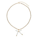 Gold Beaded Necklace with Pearl Beaded Bow