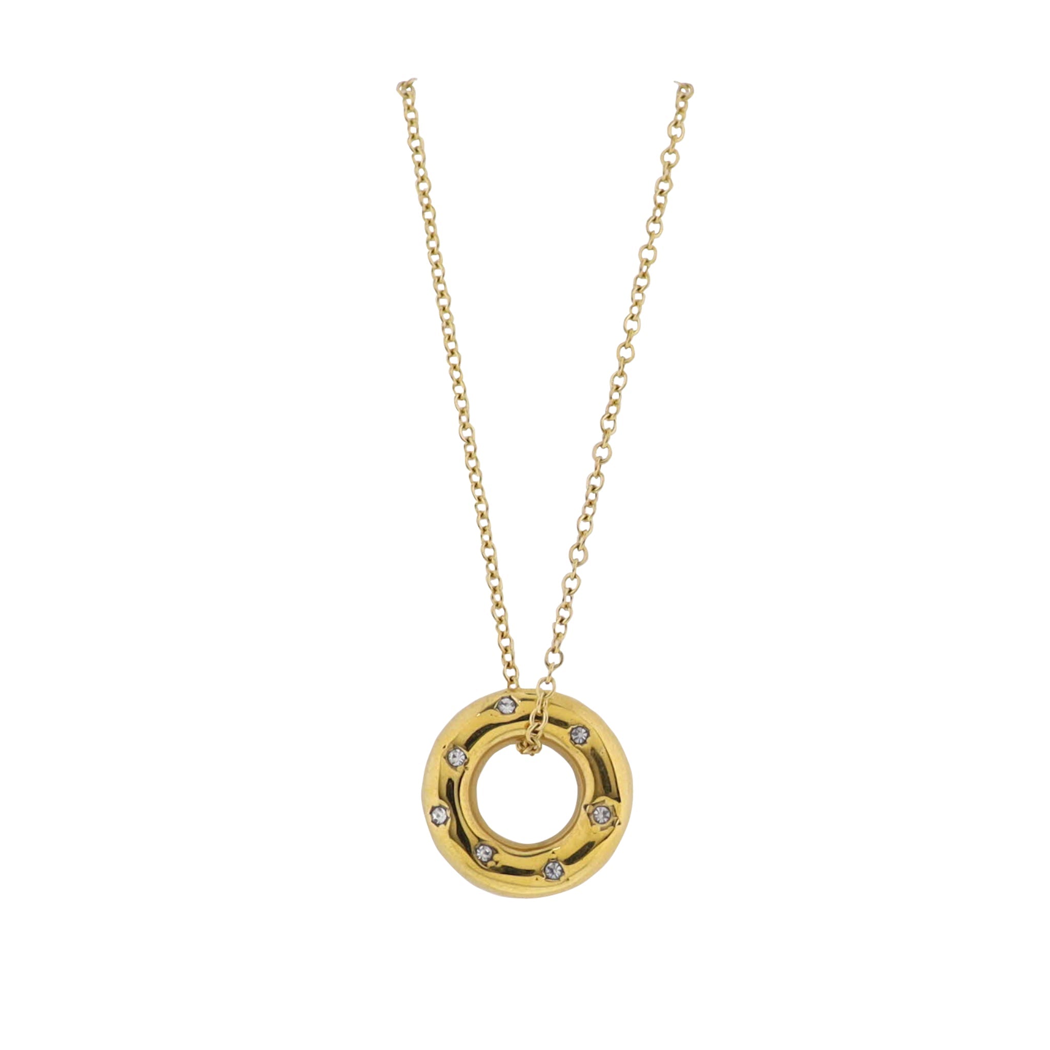 18K Gold Plated O-Shaped Chain Necklace with Clear Crystals in Open Circle