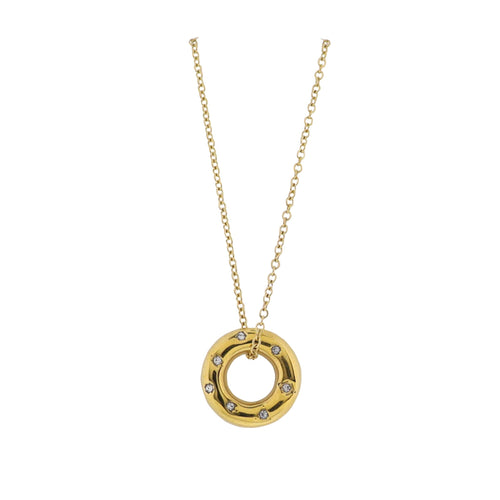 18K Gold Plated O-Shaped Chain Necklace with Clear Crystals in Open Circle