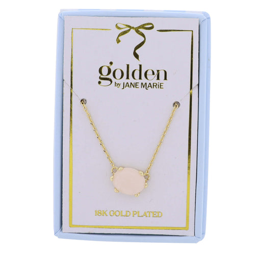 18K Gold Plated Chain Necklace with White Stone Oval