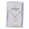 18K Gold Plated Chain Necklace with White Stone Teardrop with Center Crystal