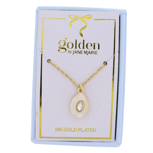 18K Gold Plated Chain Necklace with White Stone Teardrop with Center Crystal