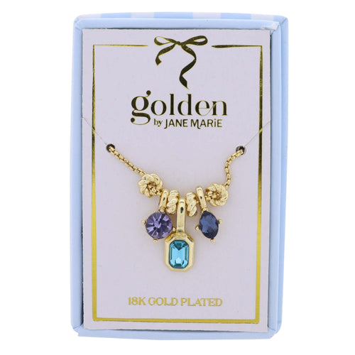 18K Gold Plated Chain Necklace with Blue Toned Crystal Charms
