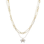 Gold Long and short 2 Layer Chain Necklace with Bow Charm