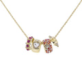 Gold Wheat Chain Necklace with Pink, Red, Clear 4 Crystal Charms