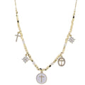 Gold Satellite Chain Necklace with Cross, Square, Cross, Cross, Square Charms