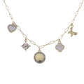 Gold Paperclip Chain Necklace with Heart, Crystal, Circle, Quatrefoil, Butterfly