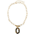 Gold Chain Necklace with Tortoise Oval with Crystals