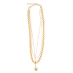 18K Gold Plated Gold & Pearl Beaded 3 Strand Necklace with Gold Heart