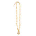 18K Gold Plated Gold Oval Link Chain Necklace with Gold Hammered Disk