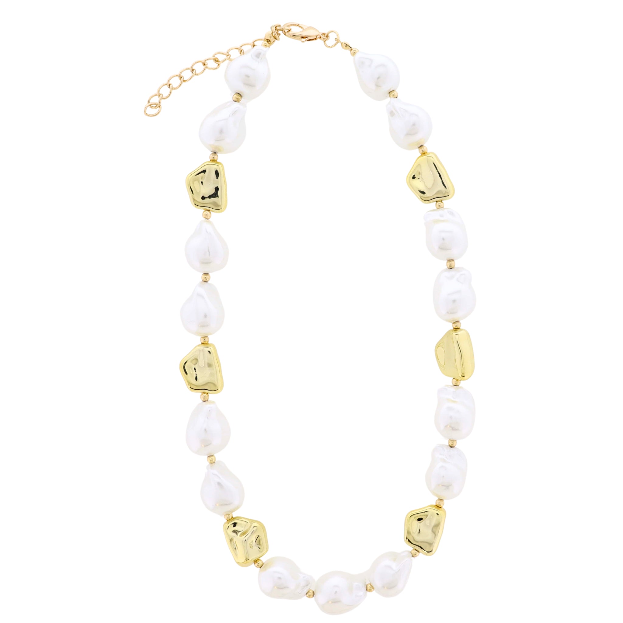18K Gold Plated Large Gold & Pearl Beaded Necklace