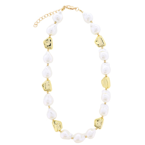 18K Gold Plated Large Gold & Pearl Beaded Necklace