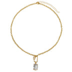 18K Gold Plated Gold Gauge Chain Necklace with Gold Carabiner with Clear Crystal