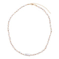 Light Pink, Gold Beaded Necklace with Pearl Rectangle