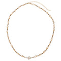 Champagne, Greige, Gold Beaded Necklace with Pearl Cross