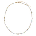 Moontstone, Gold Beaded Necklace with Pearl Cross
