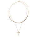 Greige, Gold Beaded 2 Layer Necklace with Gold Bow