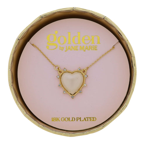 18K Gold Plated Cable Chain Necklace with White Heart