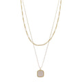 18K Gold Plated 2 Layer Oval, Round Link, Cable Chain Necklace with White Sqaure Stone