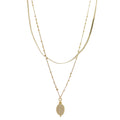 18K Gold Plated 2 Layer Snake & Ball Chain Chain Necklace with Cream Oval Stone