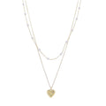 18K Gold Plated 2 Layer Pearl Station & O-Shape Chain Necklace with Gold Bubble Heart