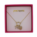 Gold Box Chain Necklace with Clear & Gold Bow & Heart