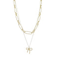 Gold 2 Layer Link, Rolo Chain Necklace with Gold Bow