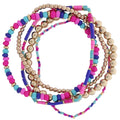 Set of 5 Royal, Pink, Tq, Gold Beaded Stretch Bracelet