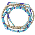 Set of 5 Royal, Tq, Blue, Gold Beaded Stretch Bracelet