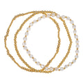 18K Gold Plated Set of 3, April Diamond Beaded Stretch Bracelet