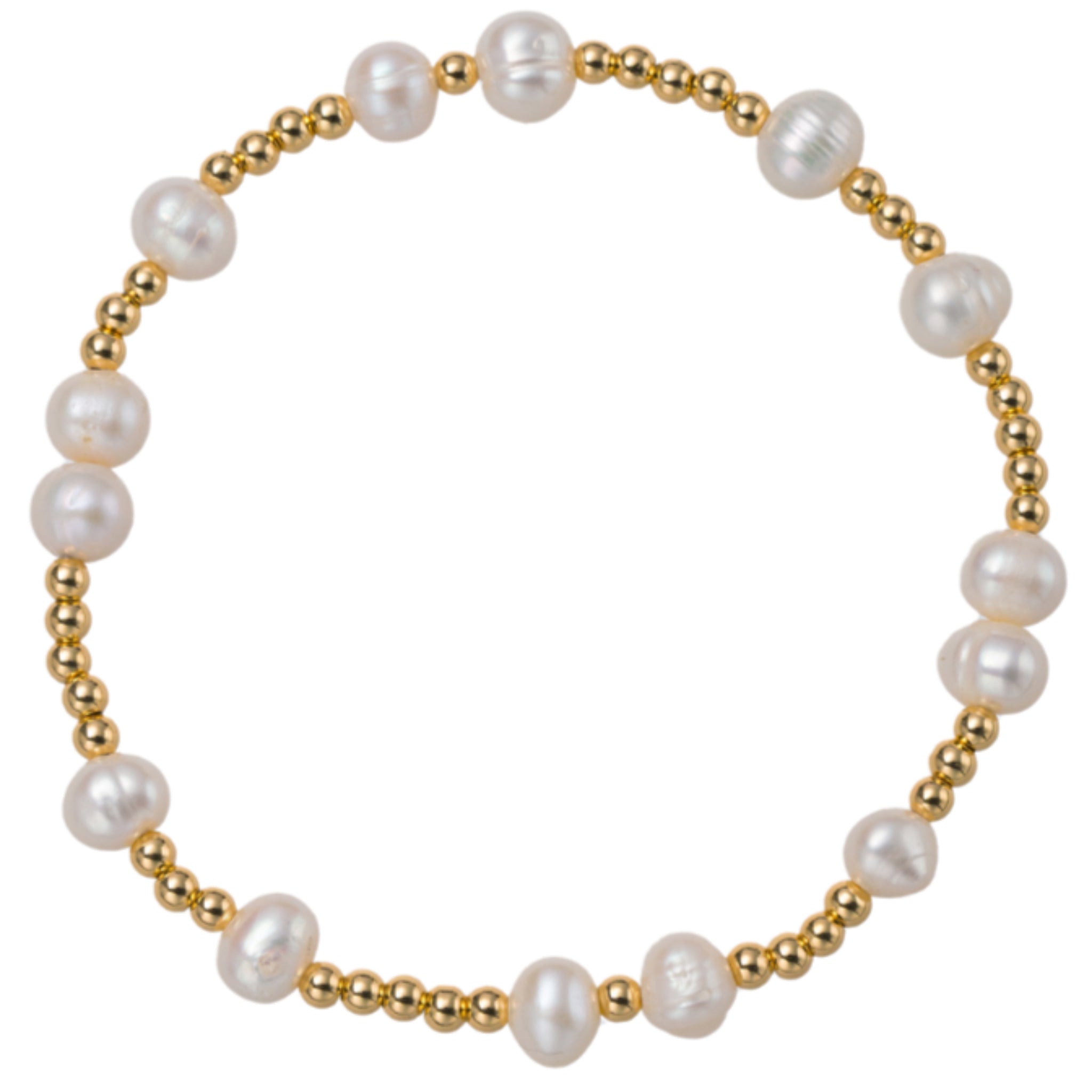 18K Gold Plated Gold, Pearl Beaded Stretch Bracelet