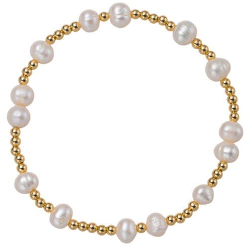 18K Gold Plated Gold, Pearl Beaded Stretch Bracelet