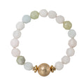 White, Green, Blue Semi Precious Beaded Stretch Bracelet with Gold Ball