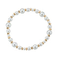 Varying Size Pearl, Gold Beaded Stretch Bracelet