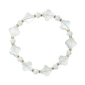 Clear, White, Gold Quatrefoil Beaded Stretch Bracelet