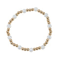 Three Pattern Pearl, Gold Beaded Stretch Bracelet