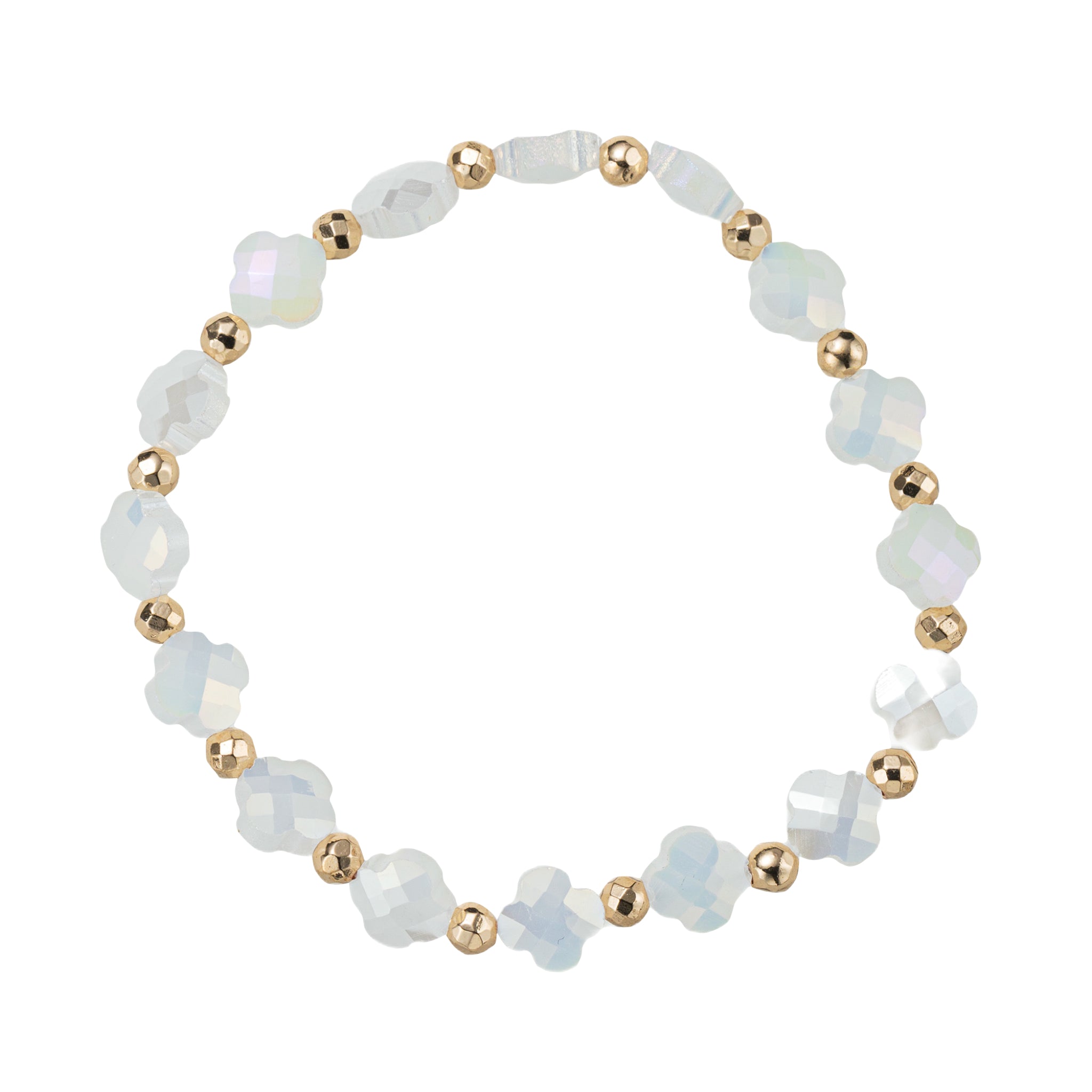 Moonstone, Gold Quatrefoil Beaded Stretch Bracelet