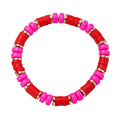 Red, Hot Pink Rubber Beaded Stretch Bracelet