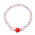 Light Pink, Red Faceted Beaded Stretch Bracelet with Red, Pink Hearts
