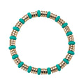 Green, Gold Rondelle, Rubber Beaded Stretch Bracelet