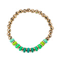 Lime, Green, Gold Rubber, Rondelle Beaded Stretch Bracelet