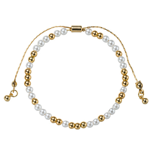 18K Gold Plated Pearl, Gold 3, 2, 1 Pattern Small Beaded Bracelet