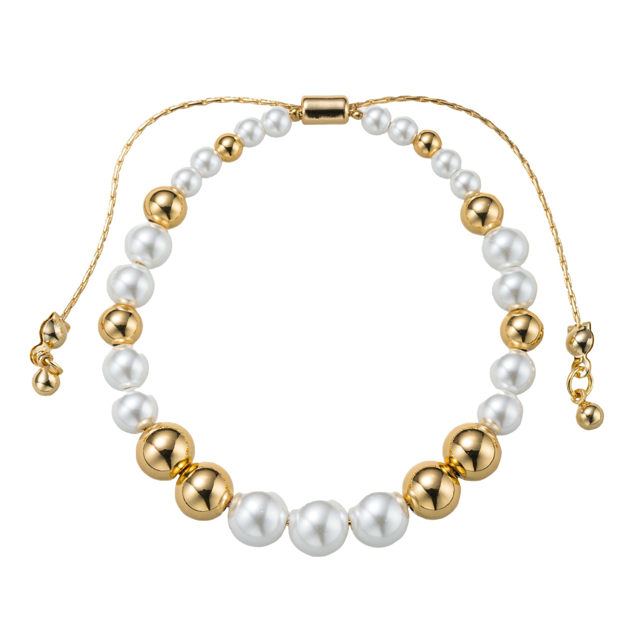 18K Gold Plated Pearl, Gold Increasing Size Pattern Medium Beaded Bracelet