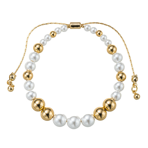 18K Gold Plated Pearl, Gold Increasing Size Pattern Medium Beaded Bracelet